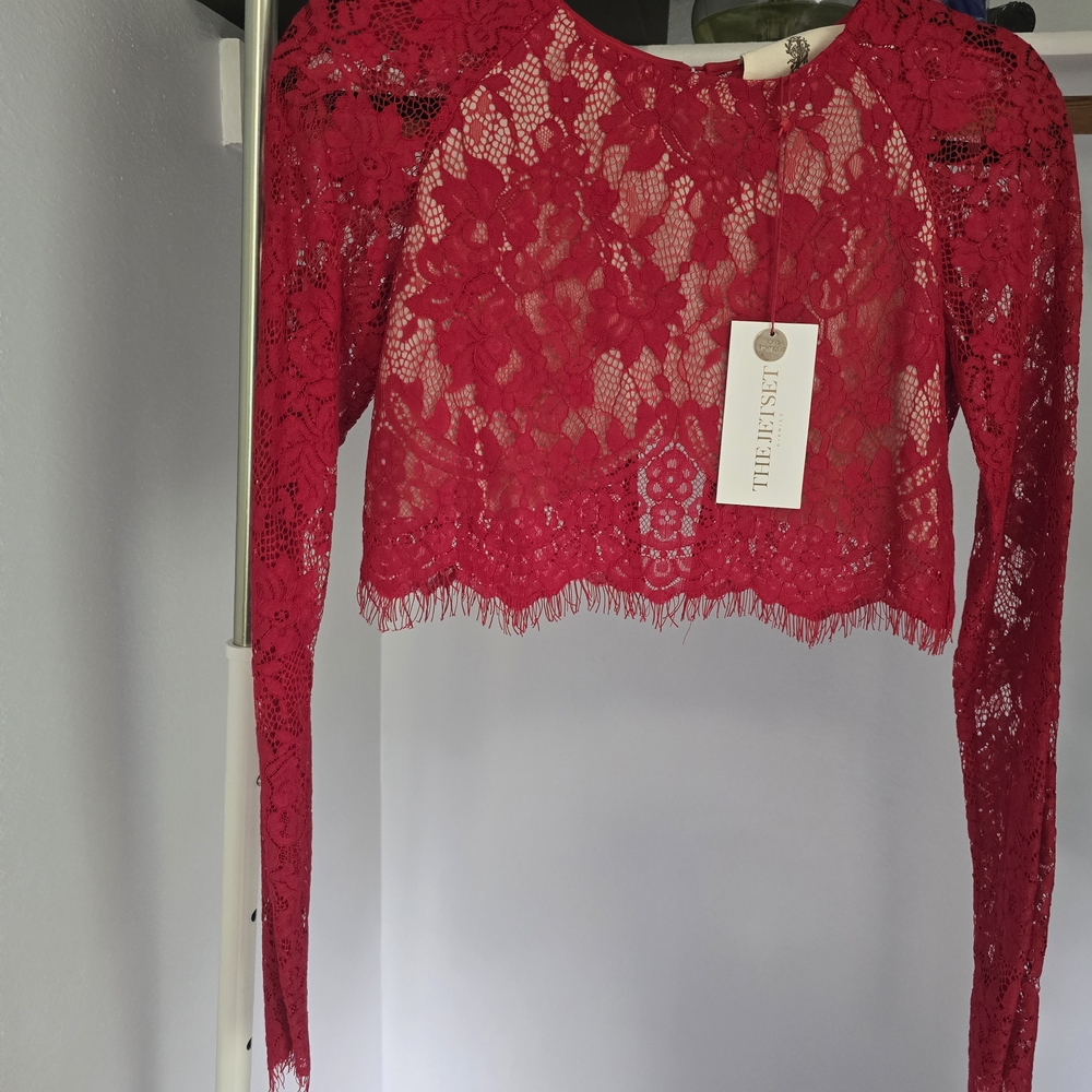 The Jetset Diaries Vibrant Red Lace Crop Top